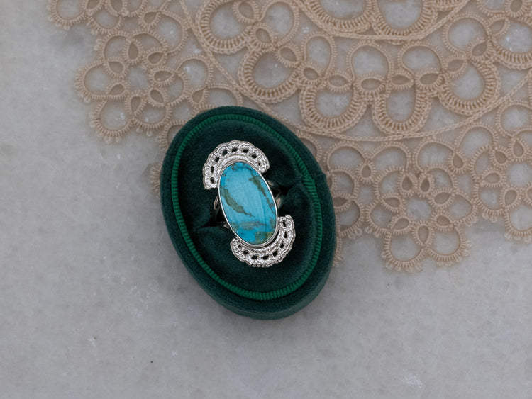 Turquoise Lace Halo Cocktail Ring