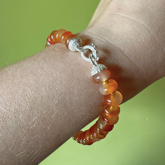 Carnelian Bead Bracelet - Sterling Silver