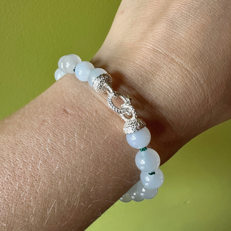 White Agate Bead Bracelet - Sterling Silver