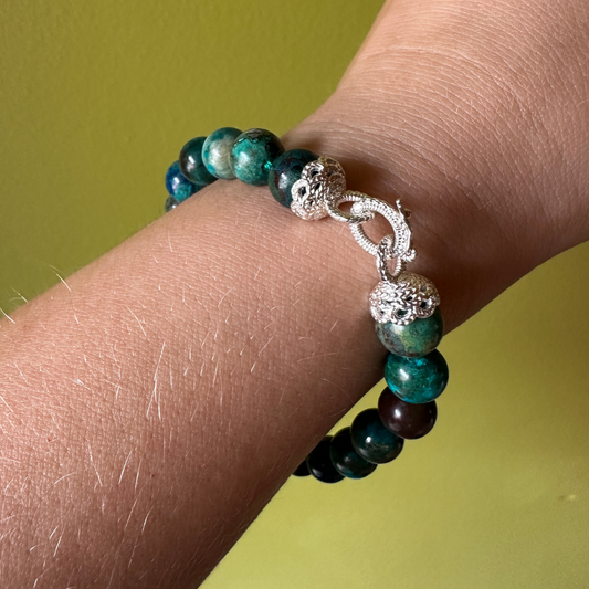 Chrysocolla Bead Bracelet - Sterling Silver