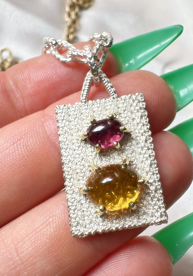 Garnet & Tourmaline Robel Charm // Sterling Silver & 14kt Gold