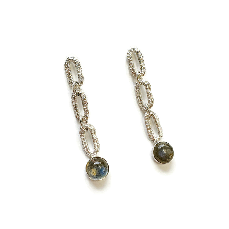 Taylor Three Link Gemstone Earrings in Labradorite