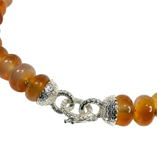 Carnelian Bead Bracelet - Sterling Silver