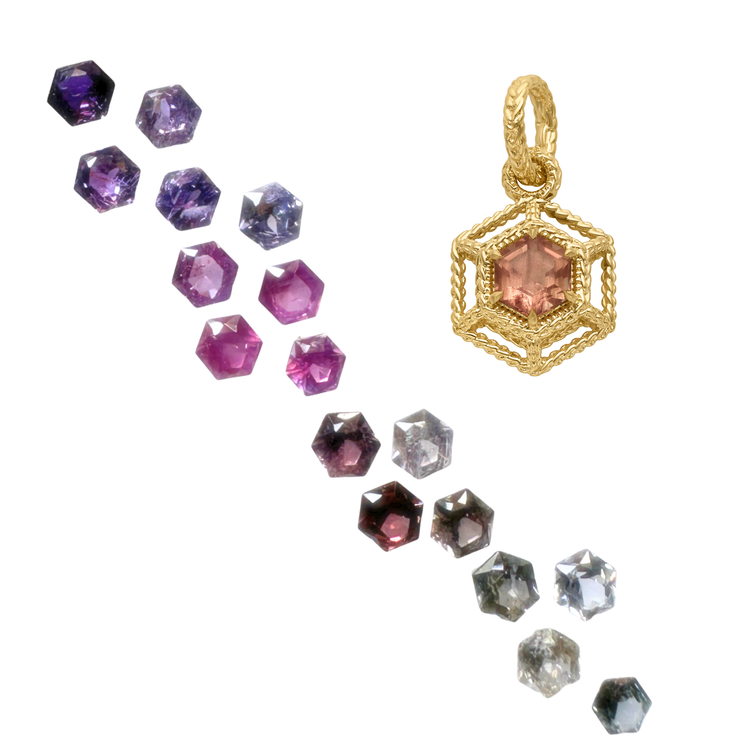 Small Hex Solaria Pendant - Gold // Choose Your Gemstone