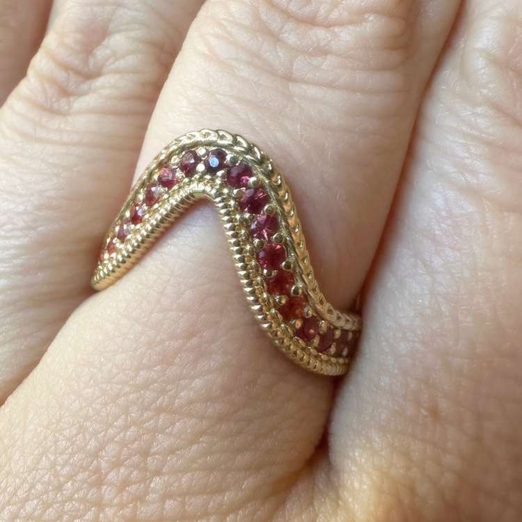 Pave Sapphire Kine Double Stitch Band // 10kt Recycled Gold