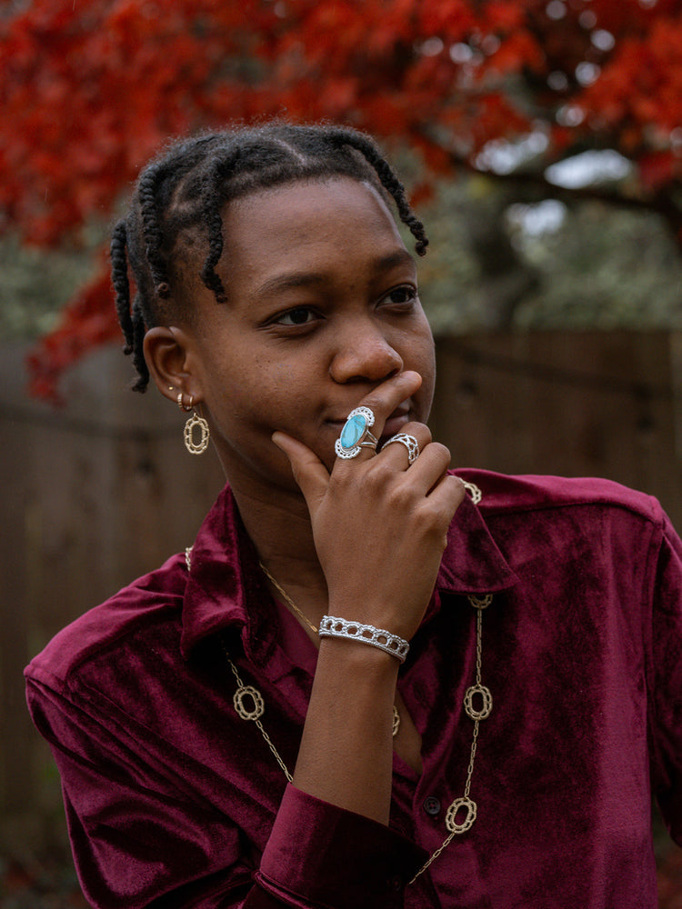 Turquoise Lace Halo Cocktail Ring
