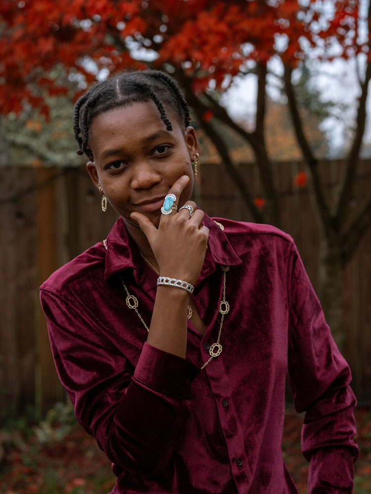 Turquoise Lace Halo Cocktail Ring