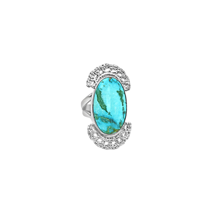 Turquoise Lace Halo Cocktail Ring