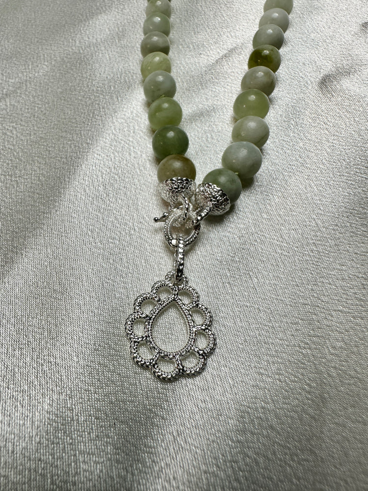Serpentine Bead Strand - Sterling Silver