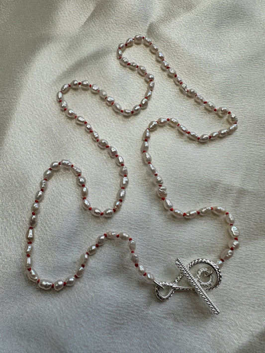 Rice Pearl T-Bar Necklace - Sterling Silver