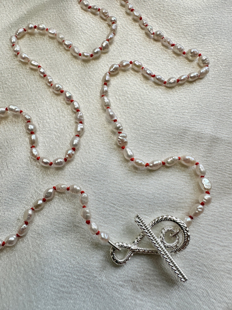 Rice Pearl T-Bar Necklace - Sterling Silver