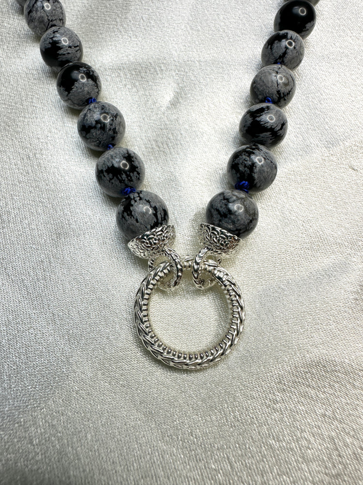 Snowflake Obsidian Bead Strand - Sterling Silver