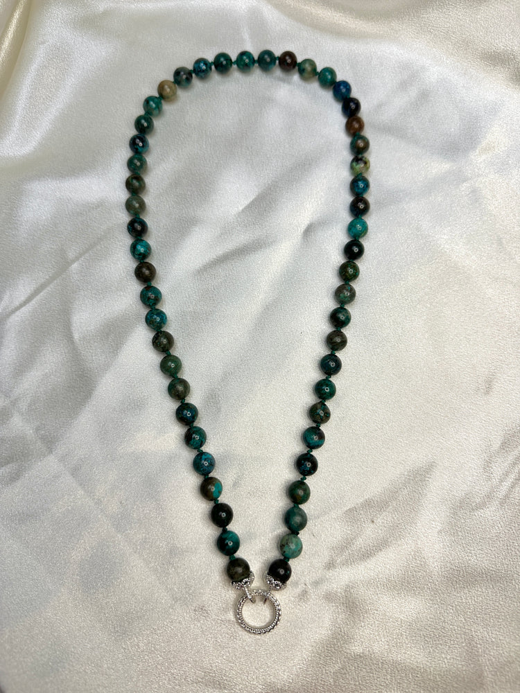 Chrysocolla Bead Strand - Sterling Silver