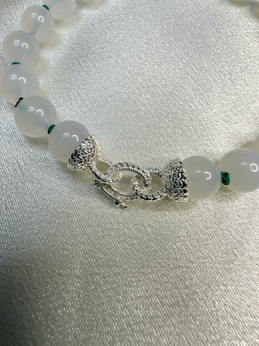White Agate Bead Bracelet - Sterling Silver