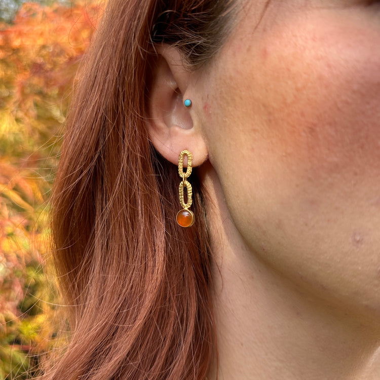 Taylor Two Link Gemstone Earrings in Carnelian