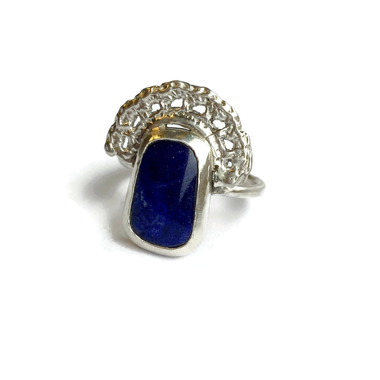 Cast Lace & Lapis Lace Halo Ring // One-of-a-Kind-Rings-Twyla Dill-Seattle Jewelry-Handmade Jewelry-Seattle Jeweler-Twyla Dill