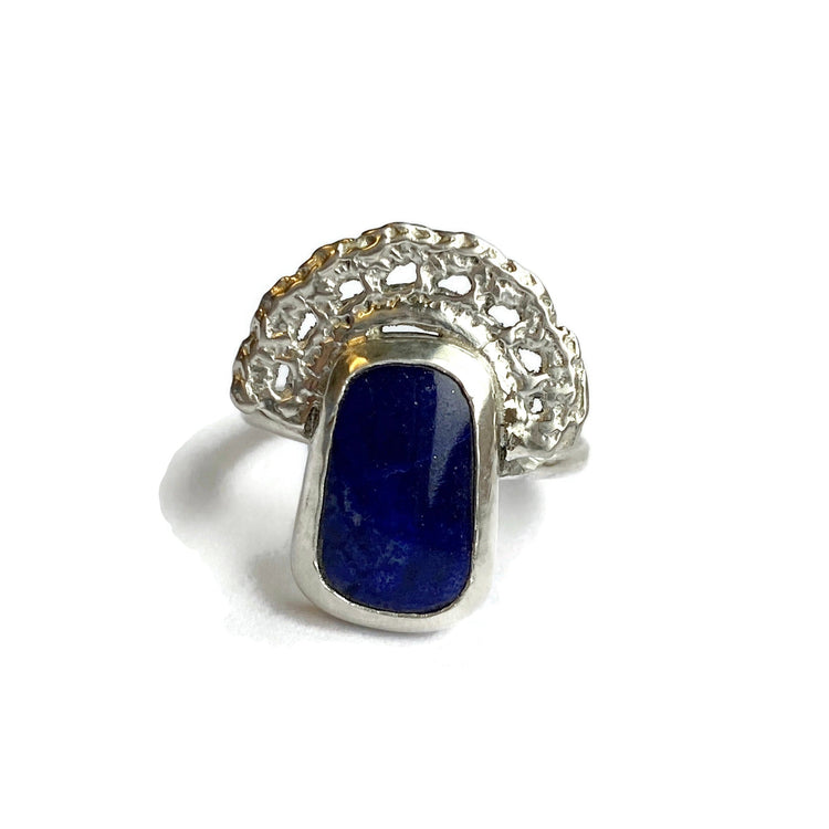 Cast Lace & Lapis Lace Halo Ring // One-of-a-Kind-Rings-Twyla Dill-Seattle Jewelry-Handmade Jewelry-Seattle Jeweler-Twyla Dill