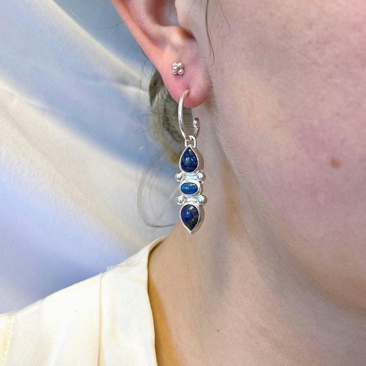 Lapis Dual Point Hoops // One-of-a-Kind-Earrings-Twyla Dill-Seattle Jewelry-Handmade Jewelry-Seattle Jeweler-Twyla Dill