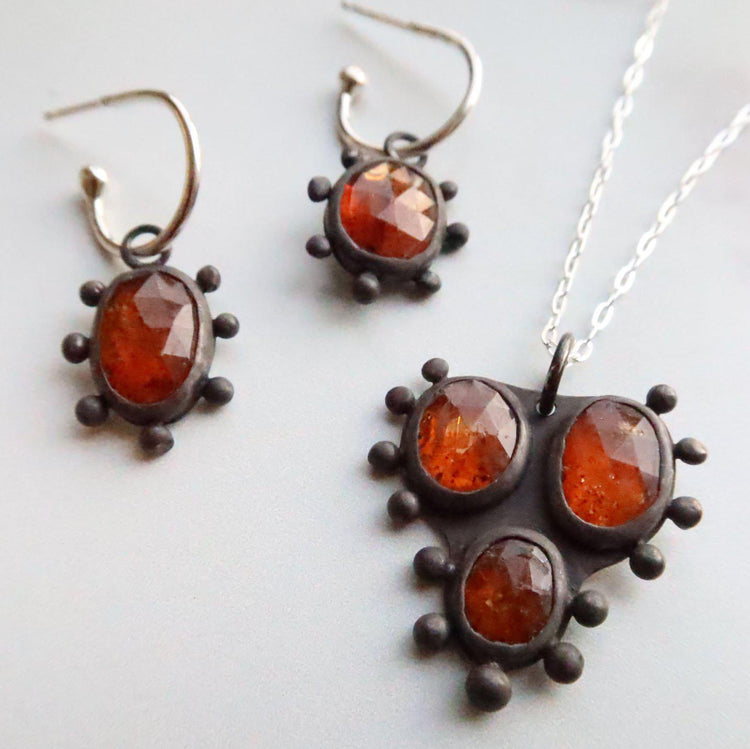 Orange Kyanite Cluster with Dots Necklace // One-of-a-Kind-Necklaces-Twyla Dill-Seattle Jewelry-Handmade Jewelry-Seattle Jeweler-Twyla Dill