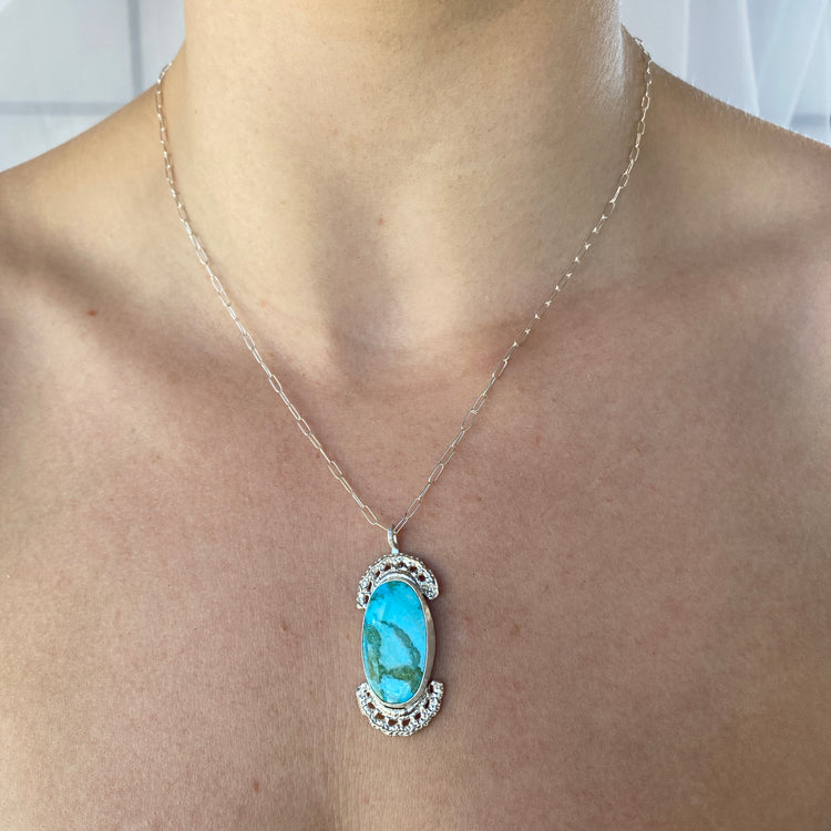 Turquoise Mountain & Silver Lace Pendant // One-of-a-Kind