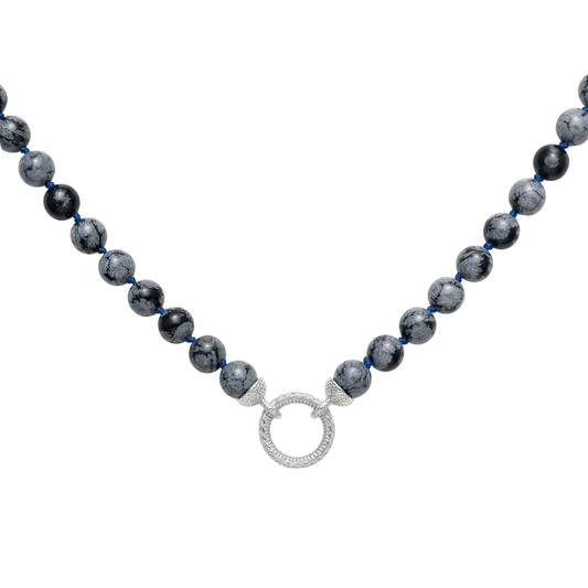 Snowflake Obsidian Bead Strand - Sterling Silver