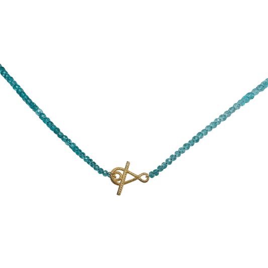 Lagoon Apatite T-Bar Necklace - 10kt Gold