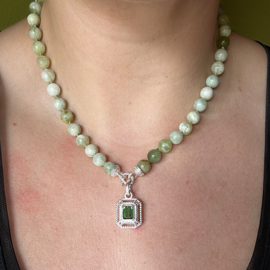 Serpentine Bead Strand - Sterling Silver