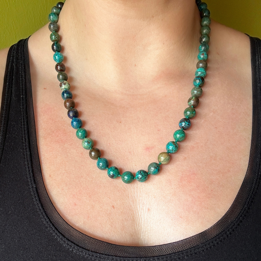 Chrysocolla Bead Strand - Sterling Silver