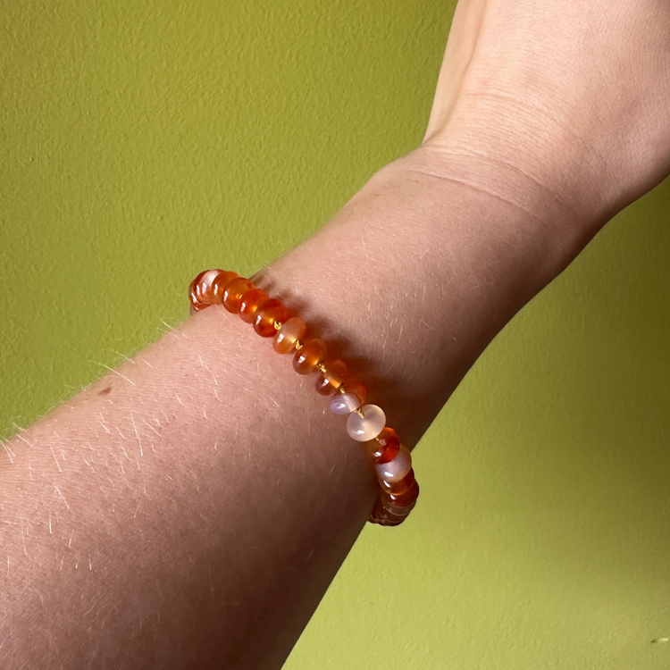 Carnelian Bead Bracelet - Sterling Silver
