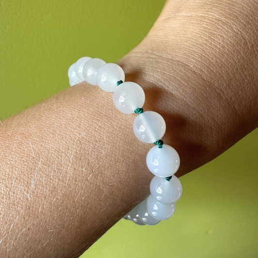 White Agate Bead Bracelet - Sterling Silver