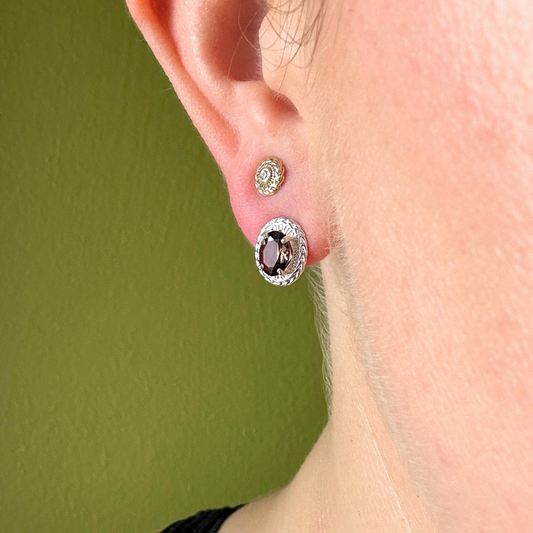 Nancianna Gemstone Studs - Sterling Silver & Smoky Quartz