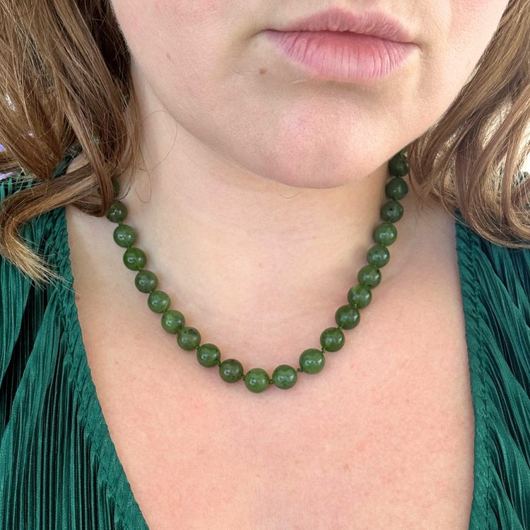 Canadian Jade Bead Strand - 10kt Gold