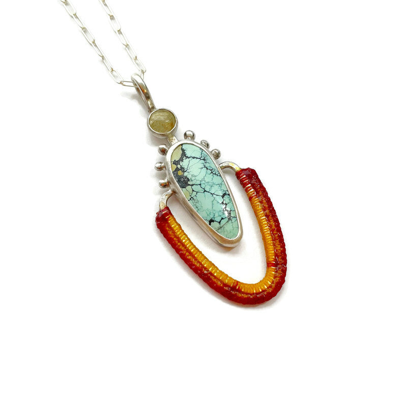 Blue Moon Turquoise & Gold Rutilated Quartz, Hand Dyed Necklace // One-of-a-Kind
