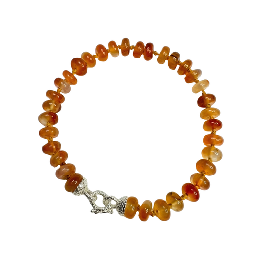 Carnelian Bead Bracelet - Sterling Silver