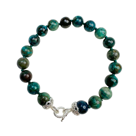 Chrysocolla Bead Bracelet - Sterling Silver