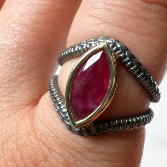 Ruby Camille Ring // 10kt Recycled Gold & Oxidized Silver