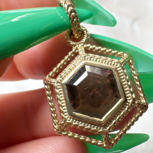 Bronze Sapphire Large Hex Solaria Pendant // 14kt Fairmined Gold