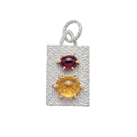 Garnet & Tourmaline Robel Charm // Sterling Silver & 14kt Gold