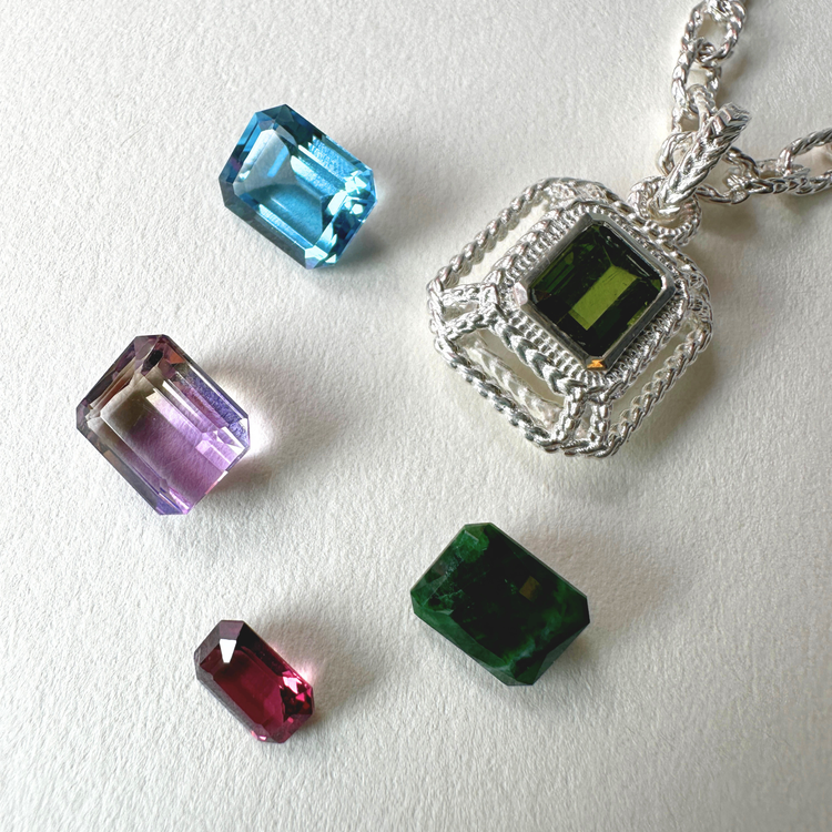 Emerald Cut Solaria Pendant - Silver // Choose Your Gemstone
