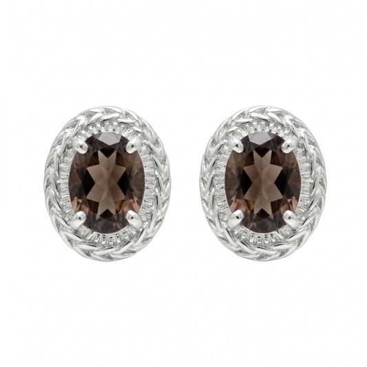 Nancianna Gemstone Studs - Sterling Silver & Smoky Quartz