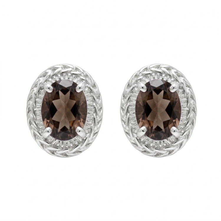 Nancianna Gemstone Studs - Sterling Silver & Smoky Quartz