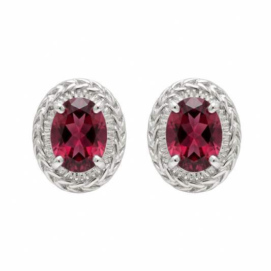 Nancianna Gemstone Studs - Sterling Silver & Rhodolite Garnet