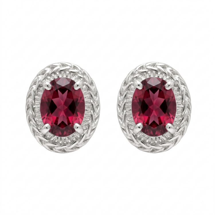 Nancianna Gemstone Studs - Sterling Silver & Rhodolite Garnet