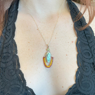 Blue Moon Turquoise & Gold Rutilated Quartz, Hand Dyed Necklace // One-of-a-Kind