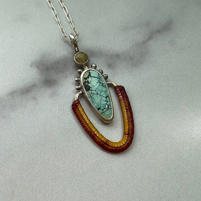Blue Moon Turquoise & Gold Rutilated Quartz, Hand Dyed Necklace // One-of-a-Kind
