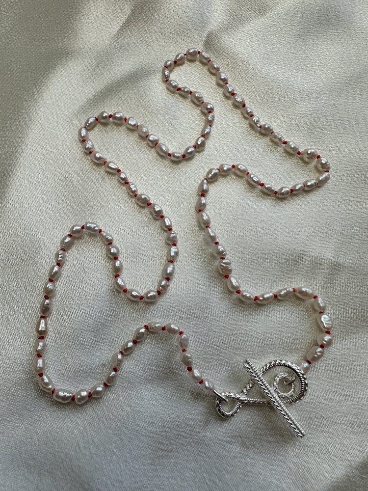 Rice Pearl T-Bar Necklace - Sterling Silver