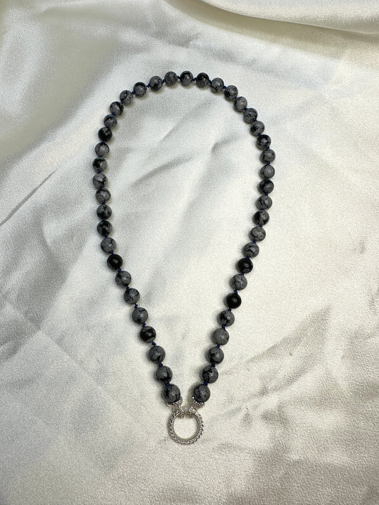 Snowflake Obsidian Bead Strand - Sterling Silver