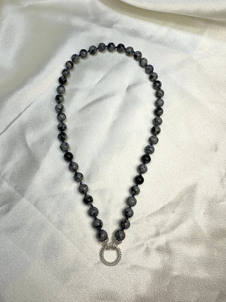 Snowflake Obsidian Bead Strand - Sterling Silver