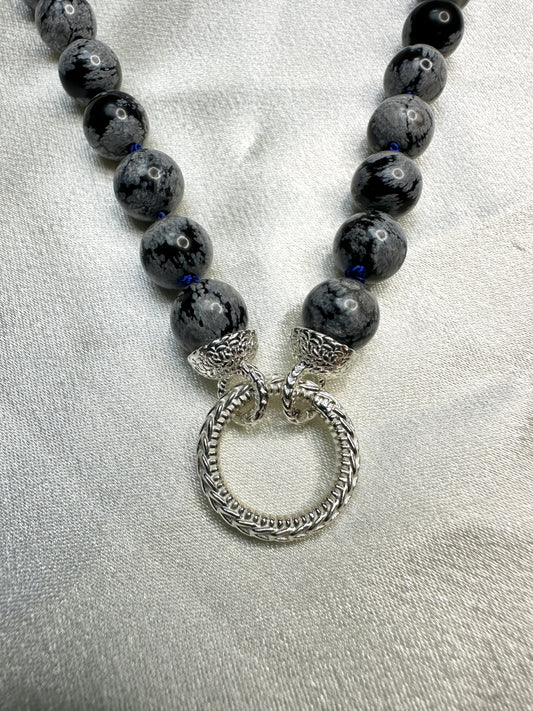Snowflake Obsidian Bead Strand - Sterling Silver