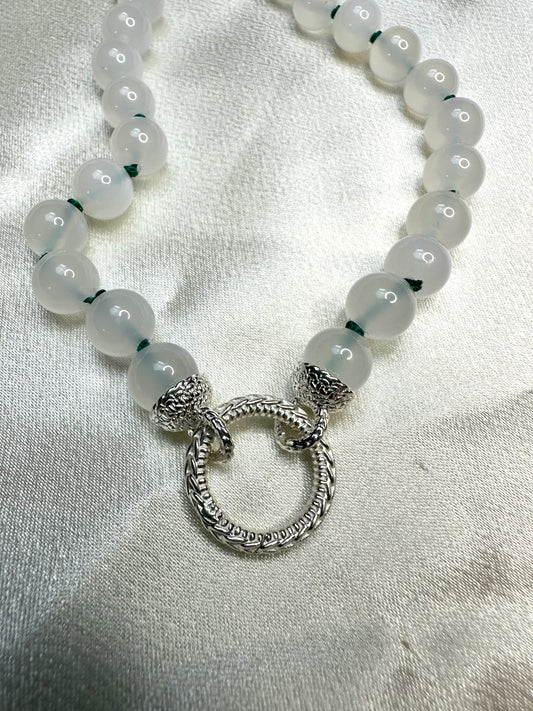 White Agate Bead Strand - Sterling Silver